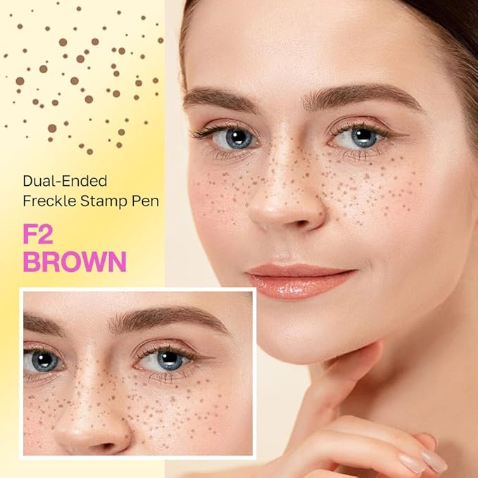 2PCS Freckle Stamp with Eyeliner Pen,Natural Lifelike Freckle Makeup Pen Magic Freckle Color,Waterproof Longlasting Fake Freckles Stain Marker Pencil Face Decoration for Sunkissed Makeup,Vegan