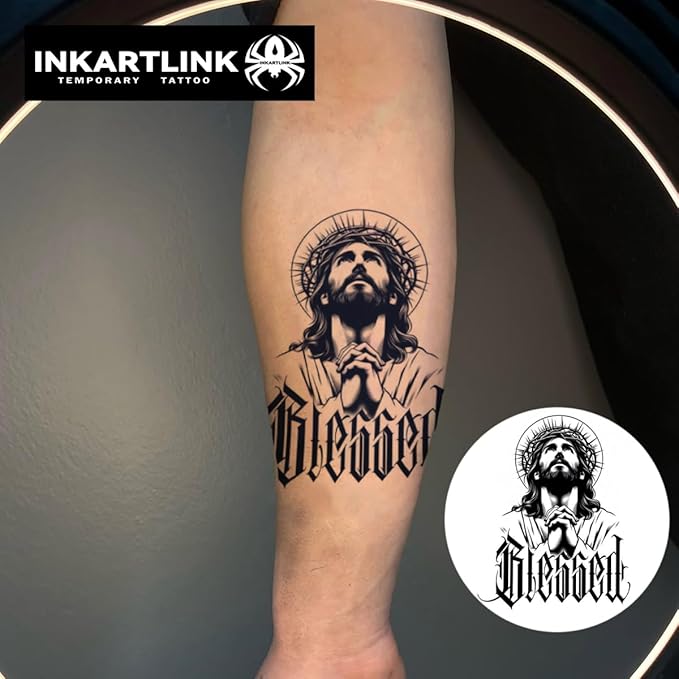 INKARTLINK Semi Permanent Tattoo, Temporary Tattoo, party tattoo, beautiful and realistic design, fun tattoo experience, cruelty-free, non-reflective, waterproof (Jesus)