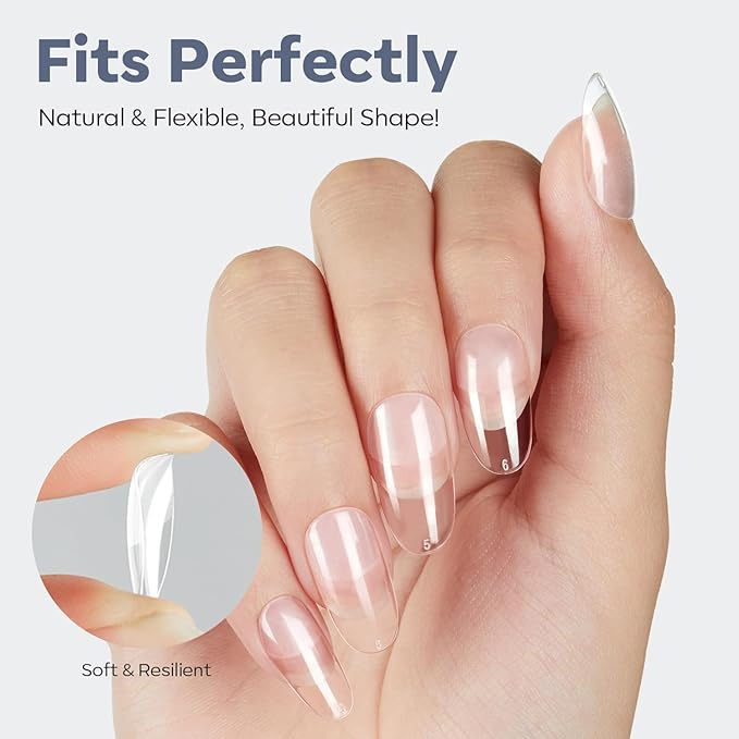 Modelones Medium Round Oval Fake Nail Tips - 510Pcs Gel Tips Pre-shaped Half Matte Full Cover Clear Acrylic Gel Kit False Press on Nails for Extension DIY Salon 15Sizes