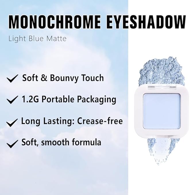 evpct Light Blue Matte Single Eyeshadow Palette, Pastel Sky Blue Natural Cream Powder Matte Eye Shadow Palette Makeup for Older Women, Highly Pigmented Mini Monochrome Eyeshadow Sombra Para Ojos