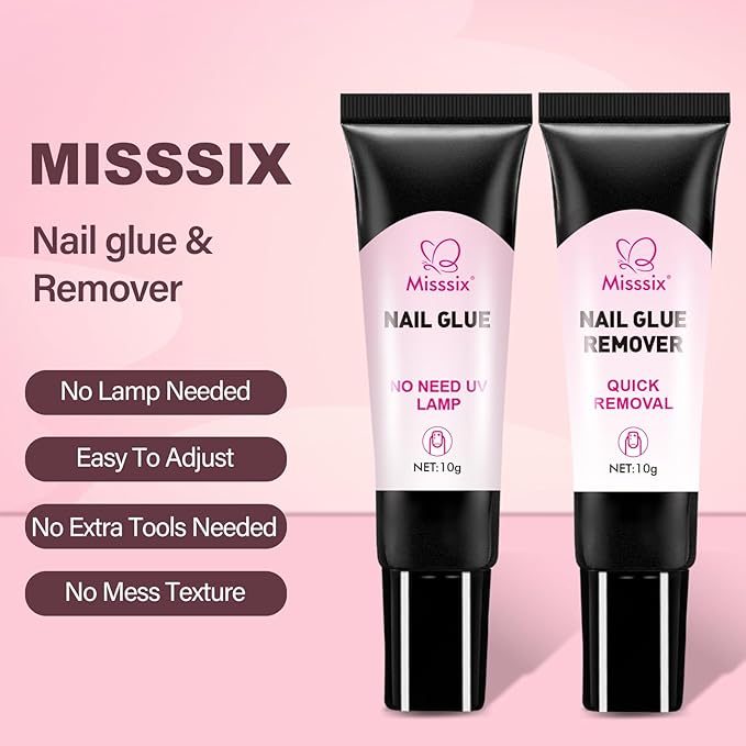 Misssix Short Almond Gel Nail Tips, 216Pcs Pre Etched Clear Fake Nails, Full Cover Soft Acrylic False Nail Glue and Nail Glue Remover for Women 12 Sizes