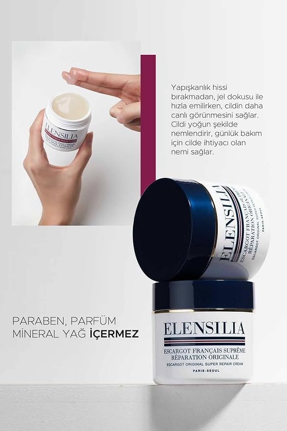 Elensilia Original Escargot Facial Repair Cream 1.76 oz - 80% French Mucin for Moisturizing - Bouncy Gel Texture - Long-Lasting Hydration, Wrinkle and Blemish care - Korean Skincare