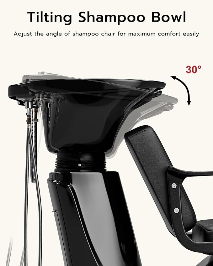 SyyBhb Shampoo Chair and Bowl Set of 2 for Salon, Backwash Station Sink with Tilting ABS Bowl, Barbershop Equipment