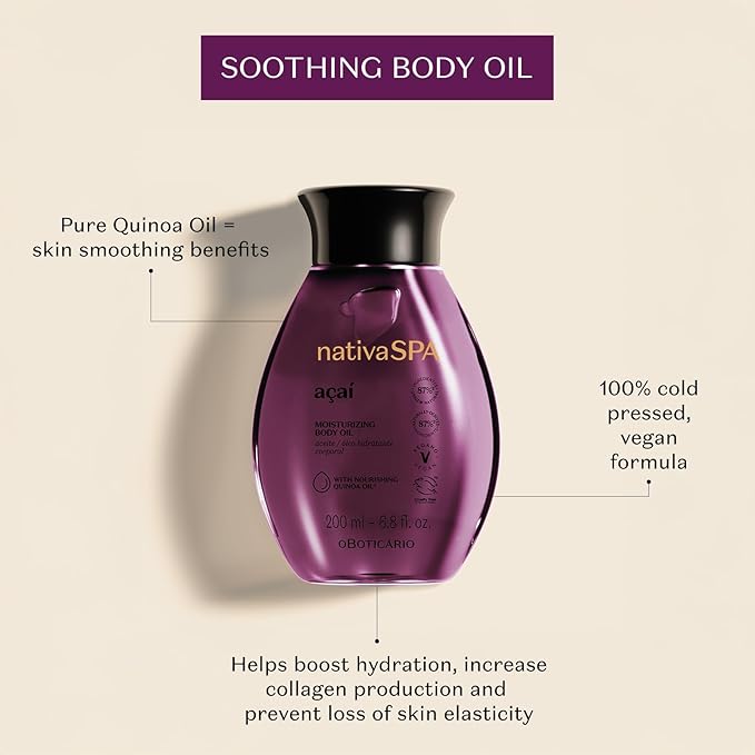 Nativa SPA by O Boticário, Açaí Body Oil, Scented Moisturizer, 6.8 Ounce