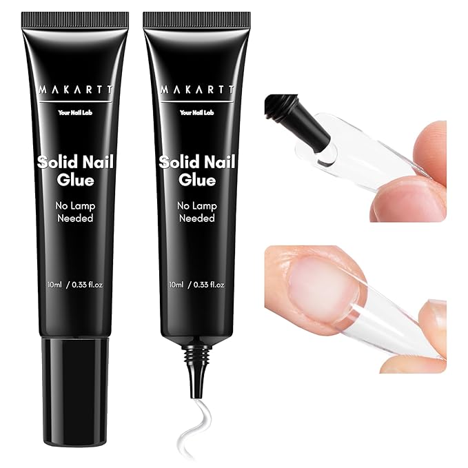 Makartt Nail Glue for Press On Nails: Solid Nail Gel No Lamp Needed Soft Acrylic Gel Nail Tips Fake Nails, Easy to Control Hema-Free Nail Glue Gels for Nail Art DIY Home Manicure 10ml (10ml*2)