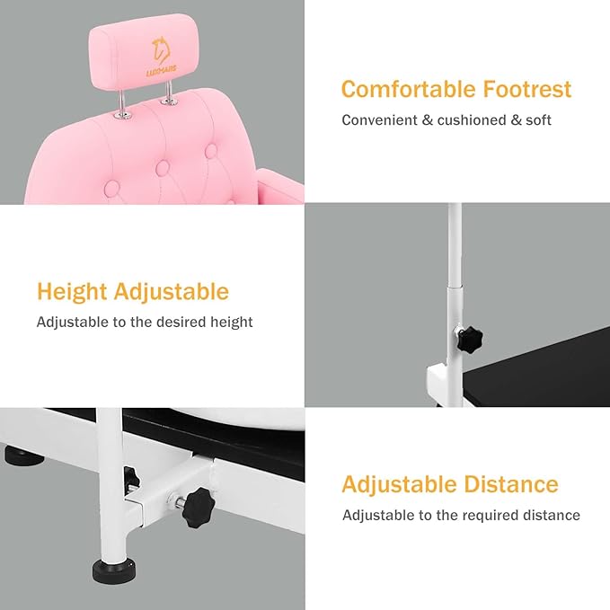 Reclining Pedicure Chair with Foot Massage Basin & Stool, Hydraulic Adjustable Pedicure Chair Station, 360° Rotation Beauty Spa Salon Unit Station Pink