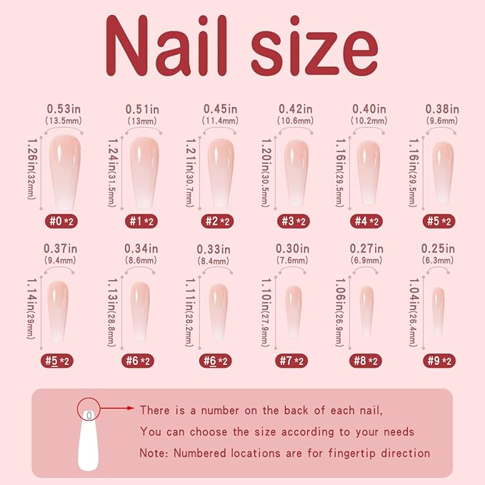 Yivaiks Nude Long Press on Nails Coffin Gradual Natural Artificial Nails for Women Fake Nails Kit 24pcs