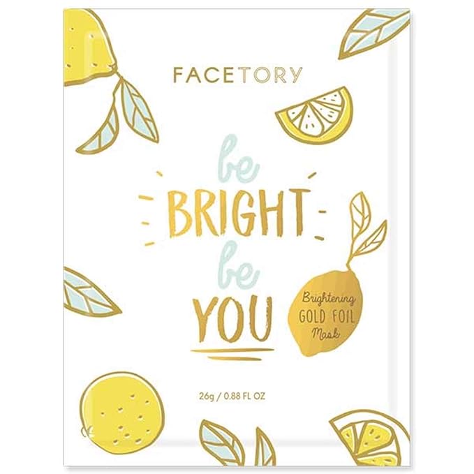 FACETORY K Beauty Face Mask Skin Care - BE BRIGHT BE YOU BRIGHTENING Sheet Mask with Gold Foil & Lemon Fruit | Glowing Gold Brightening Face Mask (1 Pack)