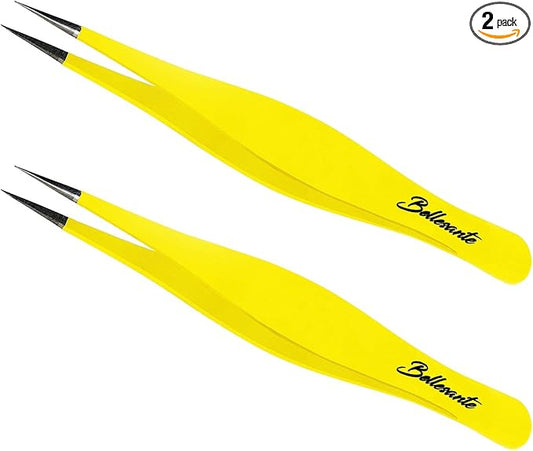 2 PCS Precision Surgical Grade Tweezers - Best Stainless Steel Sharp Tweezers for Ingrown Hair Extraction, Precise Eyebrow, Facial and Body Hair Grooming, Splinter, & Tick - Needle Nose