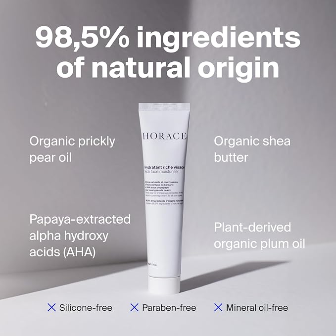 HORACE Rich Face Moisturizer for Men - Hydrating Cream with Organic Prickly Pear Oil and Shea Butter - Moisturising Skincare for All Skin Types - Unscented, 2.5 fl.oz