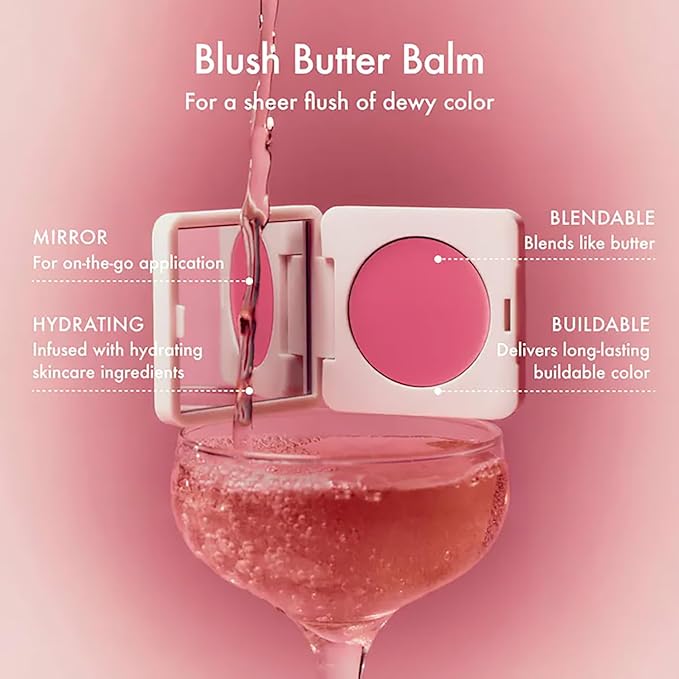 Summer Fridays Blush Butter Balm - Skincare-Infused Hydrating Cream Blush with Hyaluronic Acid, Ceramides, & Shea Butter for a Dewy Flush of Color - Cheek and Lip Tint - Sweet Rosé (0.14 Oz)