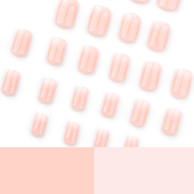 Square Press on Nails Square Short Fake Nails Nude False Nails Cute Glossy Full Cover Acrylic Nails Summer Glue on Nail Artificial Stick on Nail for Women Manicure DIY