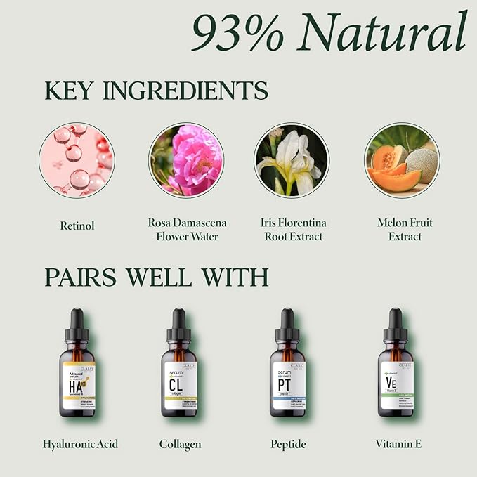 CLARA'S NEW YORK Youth Renewal Retinol (Vitamin A) Facial Cream for Anti-aging, Reducing wrinkles - Rich, Non-sticky, Fast-absorbing Formula, 50ml MADE IN USA