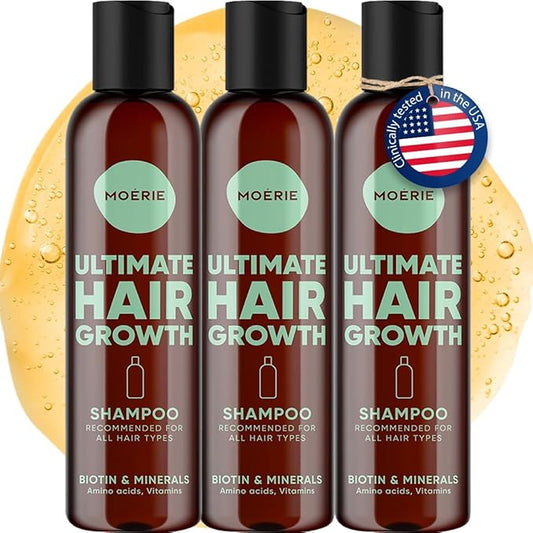 Moerie Ultimate Hair Growth Shampoo – For Longer, Thicker, Fuller Hair - Vegan Friendly Volumizing Hair Products – Paraben & Silicone Free – All Hair Types – Reverse Hair Loss – 8.45 fl oz, Triple Set