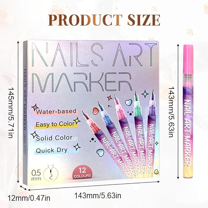 12 Color Nail Art Pens, 2026 New 0.5 MM Nail Polish Pens Set Drawing Painting Point Liner Acrylic Painted Pen Kit, Waterproof and Quick-drying Nail for DIY Nails Art Design ((2 set) 12 Color)