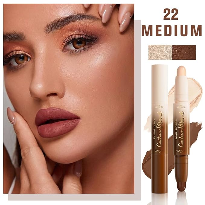 evpct Nude & Light Beige Cream Contour Stick Face Body Makeup Dual Ended, no Transfer Waterproof 2 in 1 Cream Concealer Stick Contouring Makeup, Nose Contour Bronzer Sticks Face Highlighter Make up