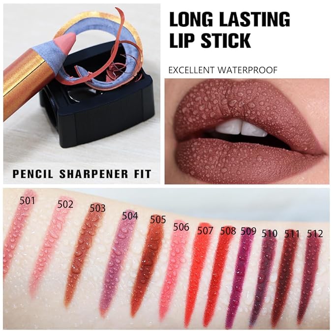 Burnt Brown Lip Liner Pencil, Smooth Matte Lipstick Crayon with Lip Pencil Sharpener for Women, Velvet Smudge Proof Smudgeproof Waterproof No Transfer Makeup Forever Lipliner 505#