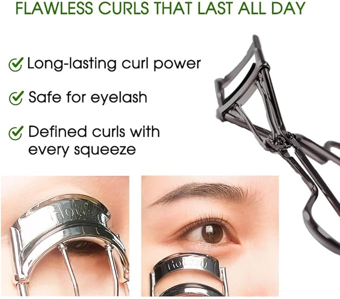 Stainless Steel Eyelash Curlers, Professional Lash Curler for Long-Lasting Lift | Gentle Eye Lash Curler for Hooded Eyes | Stainless Steel Ergonomic Design for Natural Curl (Black)