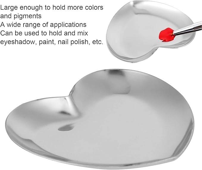 Nail Palette, Nail Palette Nail Palette Heart Shaped Art Palette Stainless Steel Palette Makeup DIY Paint Color Mixing Tray Nail Art Palette Resin(Silver)