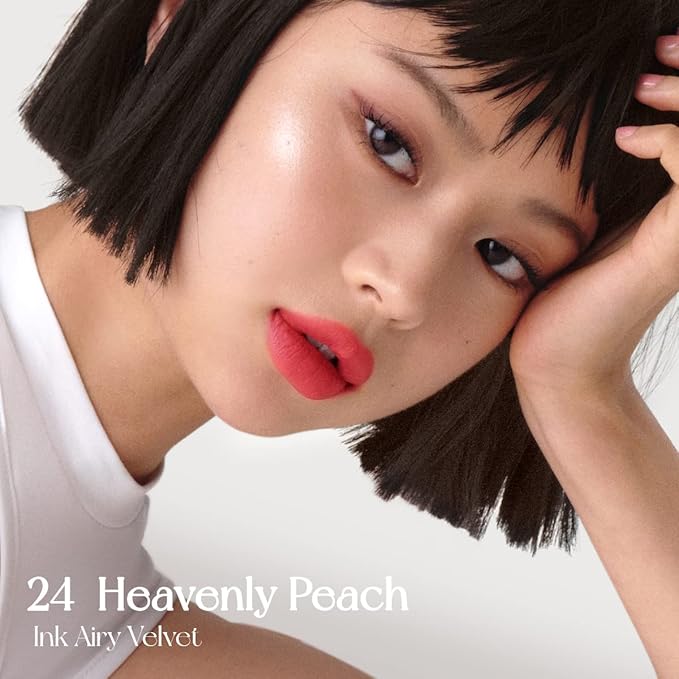 Peripera Ink Airy Velvet Lip Tint | High-Pigmentation, Lightweight, Soft, Moisturizing, Not Animal Tested (024 HEAVENLY PEACH)