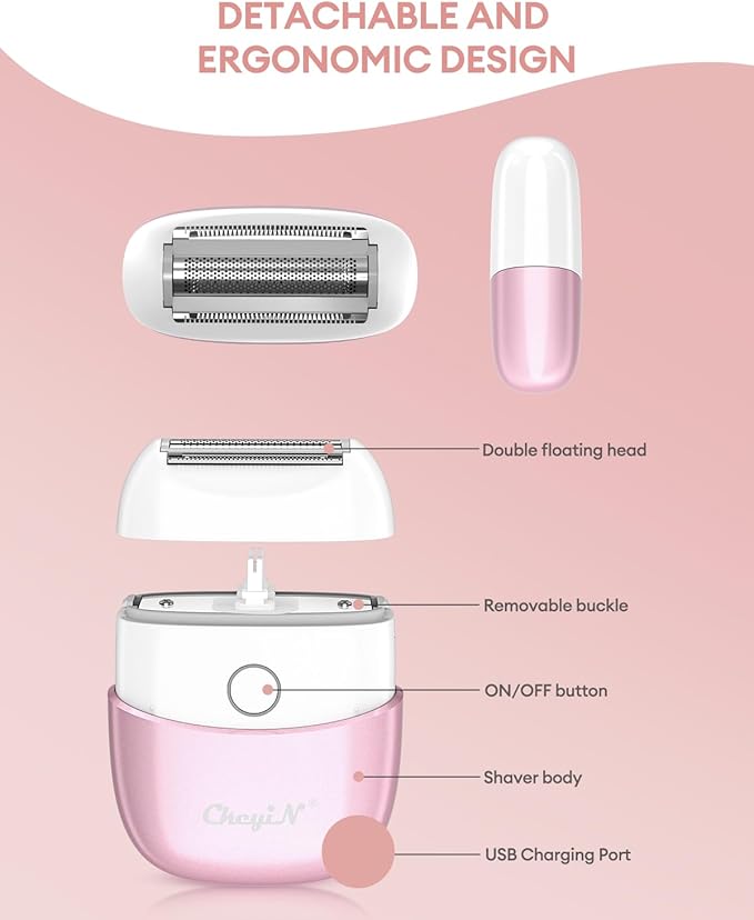 CkeyiN Electric Shaver for Women, IPX65 Waterproof Dry Wet Use Women's Electric Razor for Legs, Armpit, Bikini Public Hair Trimmer with Detachable Head, Cordless/Portable/Rechargeable Foil Shaver