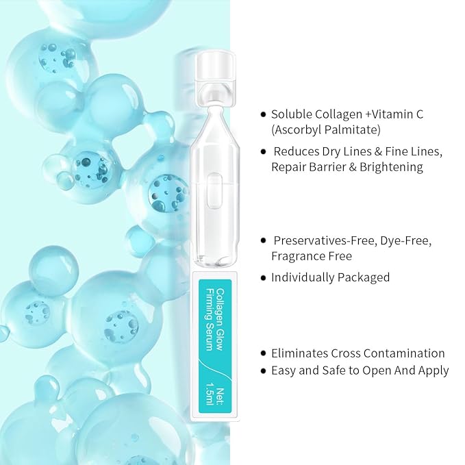 Collagen Glow Firming Face Serum - Fresh Facial Ampoule with Hyaluronic Acid, Adenosine & Centella – Anti-Aging, Firming & Hydrating Skincare for Fine Lines, Wrinkles & Sensitive Skin -30 Vials