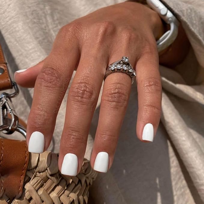 2 Packs 48Pcs Press on Nails Short Square Fake Nails Black White Acrylic Nails Solid Color False Nails Glossy Glue on Nails Reusable Artificial Nails Stick on Nails for Women Girls Nails Decoration