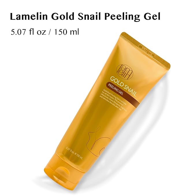 Lamelin Gold Snail Peeling Gel, 24K Gold Face Exfoliator, Natural Gentle Scrubber, Blackhead Remover, Pore & Acne Scar Minimizer, All Skins, 5.07 fl oz Made In Korea