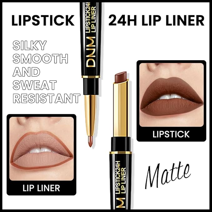 2-in-1 Dark Brown Lip Liner & Lipstick Set Kit for Women, Matte Lips Kit with Lip Liner Lip Stains Long Lasting Waterproof 24 Hour Lipstick and Lip Liners Combo Lipliners Pencil Set 39
