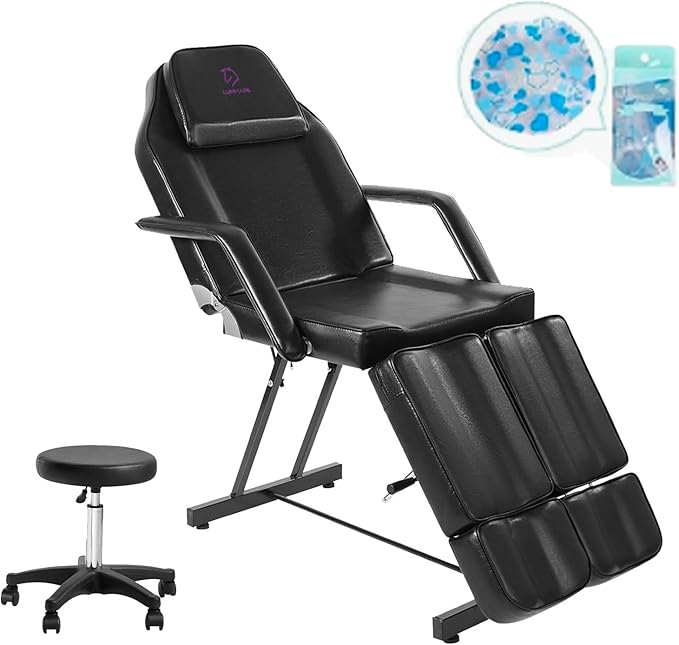 Facial Chair, Adjustable Tattoo Chair Salon Bed with Hydraulic Stool Massage Bed for Professional Massage Facial Lash Beauty Treatment Spa (Black15)