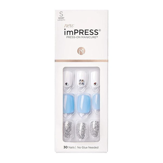KISS imPRESS No Glue Mani Press On Nails, Design, 'I'd Rather Be', Multicolor, Short Size, Squoval Shape, Includes 30 Nails, Prep Pad, Instructions Sheet, 1 Manicure Stick, 1 Mini File