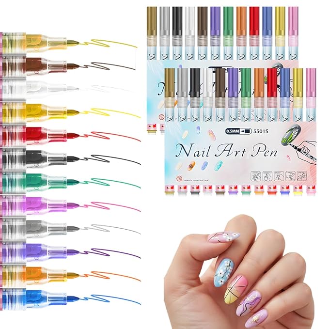 12 Colors Nail Art Pens Set, 2026 New Nail Art Pens for Painting Nails, Nail Art Markers Doodle Pen, Nail Art Tools for Dotting Drawing Painting Point Liner DIY, Quick Dry (2 Set, 0.5mm)