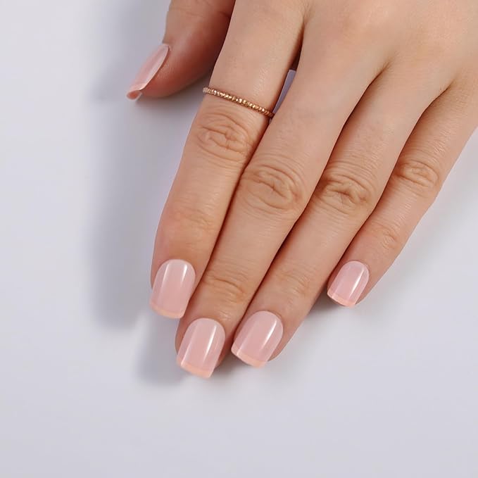 Pink French Tips Press On Nails Short, Glossy Soft Gel Press On Nails Square with Nail Glue, 15 Sizes - 30 Fake Nails Kit, Thick Natural Reusable Glue On Nails for Women, Rosy Tips