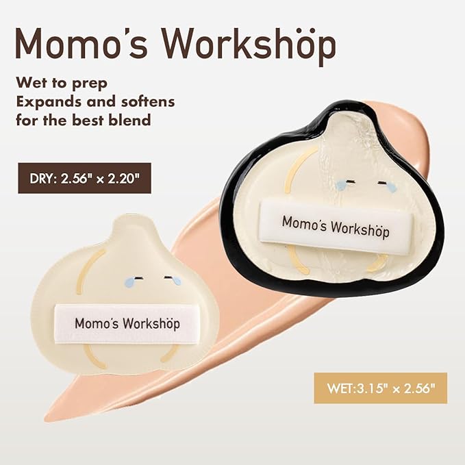 Momo's Workshop Garlic-Shaped Makeup Sponge-Hydropolyurethane Concealer Sponge Dry&Wet Use, PU Leather Handle for Liquid/Powder Foundation, 2pcs Beauty Sponges & Storage Case