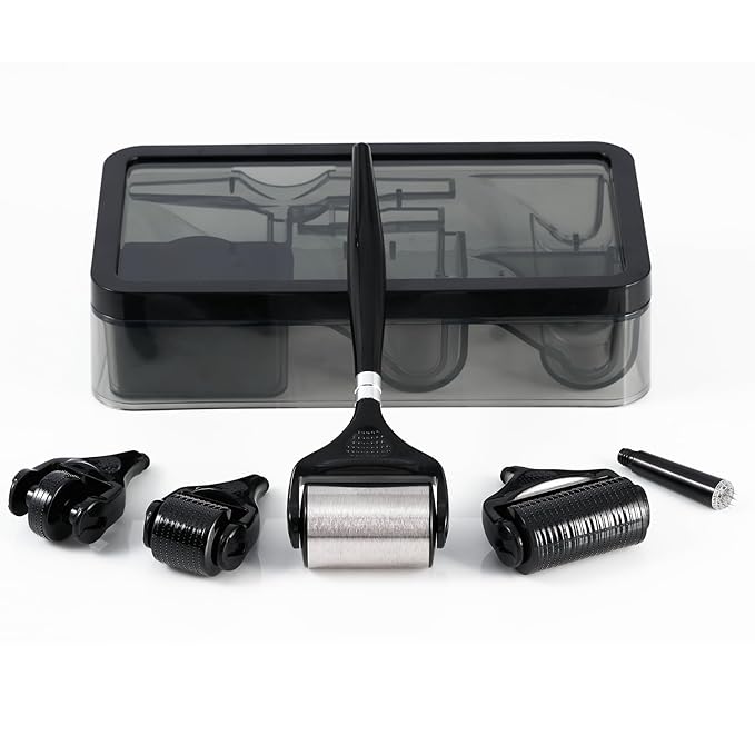 5 in 1 Derma Roller Kit with 0.3mm Microneedle Roller & Ice Roller for Face & Body/Beard & Hair, At-Home Beauty Tool Set