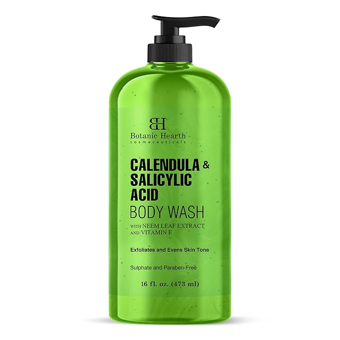 Botanic Hearth Calendula & Salicylic Acid Body Wash | Shower Gel 16 Fl Oz | Exfoliating Body Cleanser With Neem Leaf Extract & Vitamin E | Sulfate & Paraben|Free
