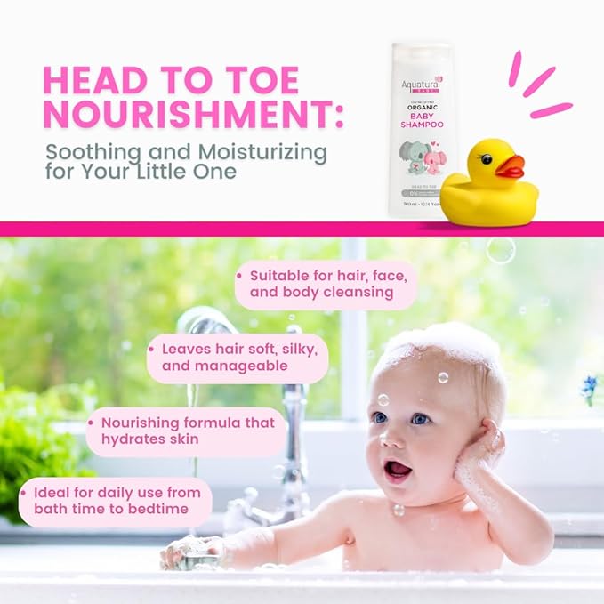 Organic Baby Shampoo - Plant-Based, Vegan & Gentle for Toddler, Moisturizing, Softens Hair - Girls & Boys Newborns, Kids Shampoo Natural for Sensitive Skin (10.14 fl oz)