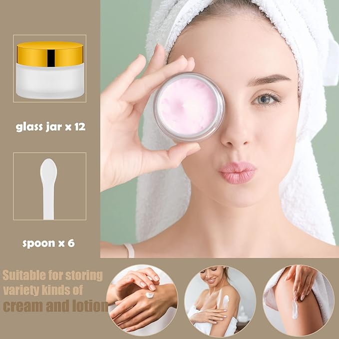 Lil Ray 1 oz Round Transparent Glass Jar with Inner Liners and Gold Lid (12pcs)