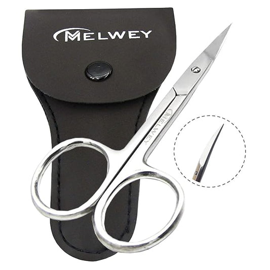 Eyebrow Scissors & Small Cuticle Scissors, Curved Blade Manicure TSA Scissors. Stainless-Steel Scissors for Eyelashes, Facial Hair, Pubic, Men Moustache & Beard.