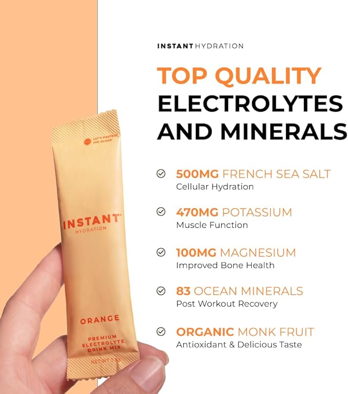 Instant Hydration Electrolytes Powder Packets - Citrus Orange Drink Mix - Zero Sugar - Keto, Vegan, Gluten-Free, Non-GMO - Boost Recovery, Brain Health, Muscle & Tissue Support- 30 Sticks