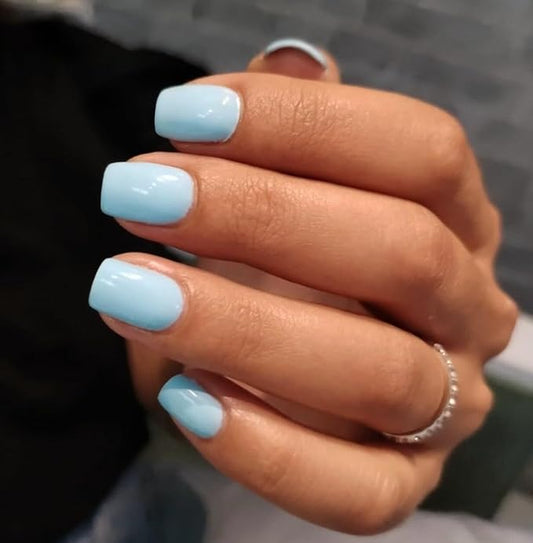KQueenest Short Press-on Nails - Square, Baby Blue, Glazed Gel, Acrylic, Pure Fake, Short, Natural, Petite, Bright, Stick-on Nails for Fingers