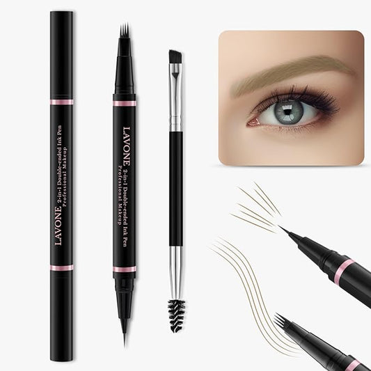 Eyebrow Pencil, 2-in-1 Waterproof Eyebrow Pen with 4 Tip Brow Pen and Ultra-Precise Brow Pencil, with Dual-ended Eyebrow Brush, Eyebrow Makeup for Natural Looking Eyebrows - Dark Blonde