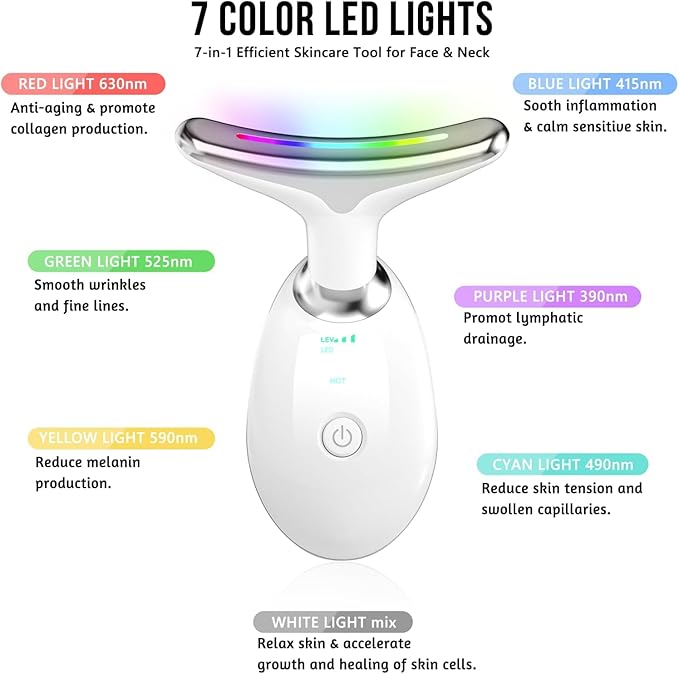 7 in 1 Face Massager Tool, Red Light Therapy for Face and Neck, Red Light Therapy Wand, Face Lift Device for Skin Care, White