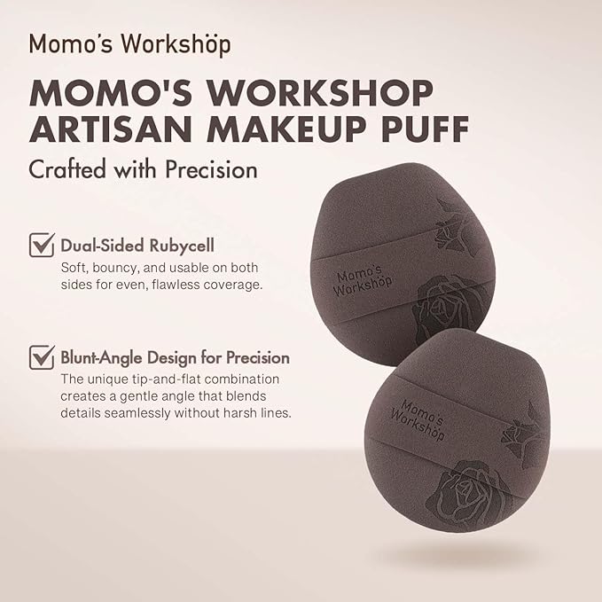 Rose Tatami Makeup Sponge Set,Double-Sided Flat-Edge Shape Rubycell for Liquid Foundations, Non-Absorbent & Fast Blending,Soft, Fluffy & Bouncy, 2 Beauty Puffs &Storage Case