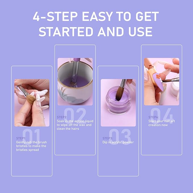 Acrylic Nail Brush Size #12, KEMEISI 100% Pure Kolinsky Nail Art Brushes Sturdy Handle Oval Shaped Acrylic Powder Nail Design Tools for Professional Manicure DIY Home Salon (Purple)