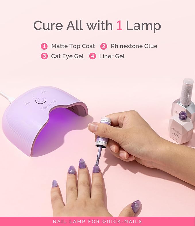 MelodySusie Small LED UV Nail Lamp with Lightweight Design, P-ART06F Nail Dryer with Simple Button Control Cures All Soft Gels at Home, Especially Half-Cured Gel, Base Coat & Top Coat Purple