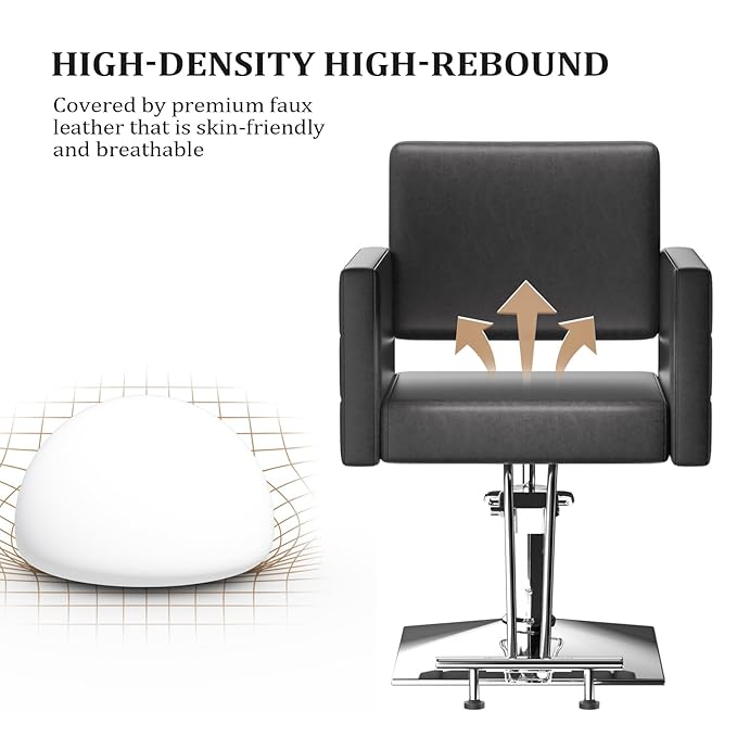 mefeir Black Barber Chair Hair Salon Chair with Heavy Duty Hydraulic Pump, Square Base, Stainless Steel Footrest,Styling Chair for Beauty Spa Hairdressing Braiding