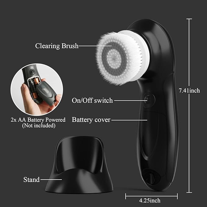TOUCHBeauty Facial Cleansing Brush for Men Face Scrubber with Advanced PBT Bristles Spin Brush & Stand, Facial Cleansing System Designed for Men | Dual Speed, Waterproof, Battery Powered TB-0759M