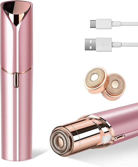 Facial Hair Removal for Women- as Seen on TV Painless Face Shaver -Painless Womens Facial Hair Remover with 2 Replacement Heads, Lipstick-Sized, USB Rechargeable（Rose Gold）