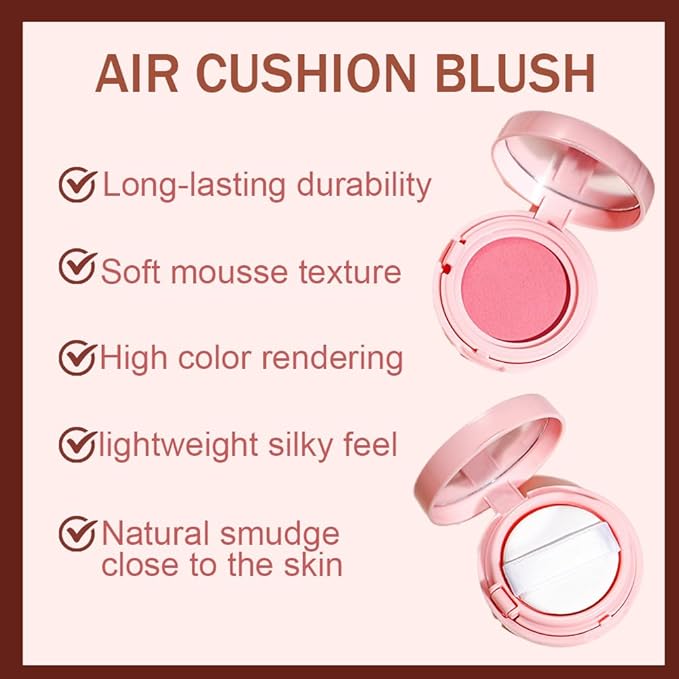 Powder Matte Blush Cheeks Face Makeup for Women With Mirror and Powder Puff Monochrome Blushes Lightweight,Smooth,Blendable,Fade and Transfer-Resistant Baked Blush,Effortless Matte Natural Finish